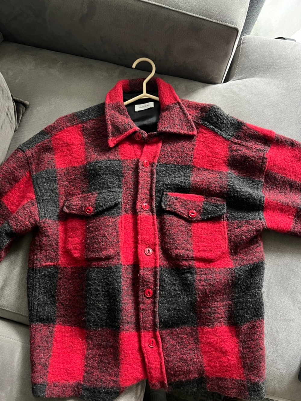 Anine Bing Red and Black Plaid Coat